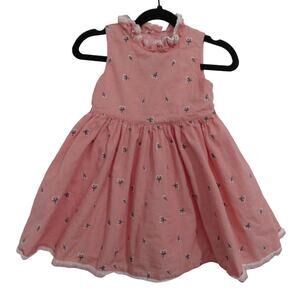 Little Daisy Kids Sz 12-18M Pink Dress Floral Embroidered Print Sleeveless